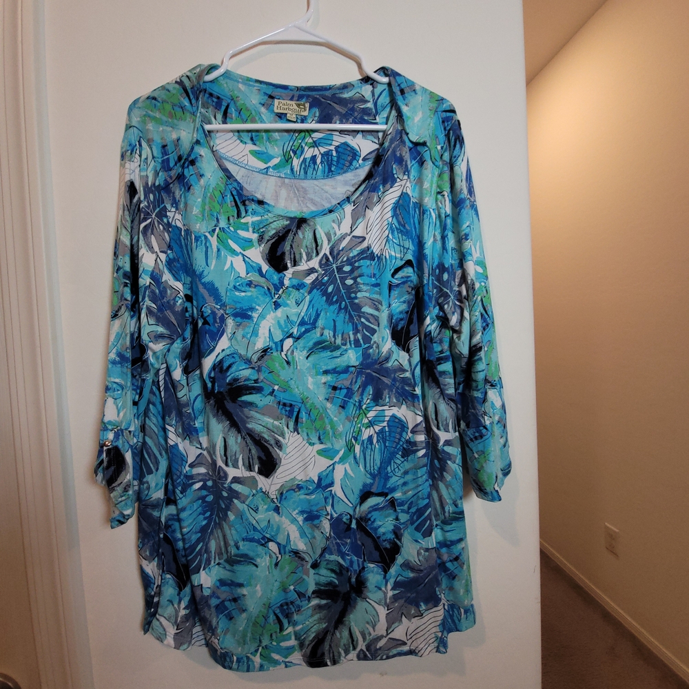 Blue and Green Graphic Relaxed Blouse